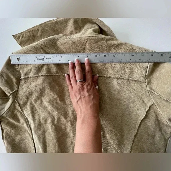 Vintage Blue Asphalt Tan 100% leather Open Front Long Coat Size M - Picture 11 of 16